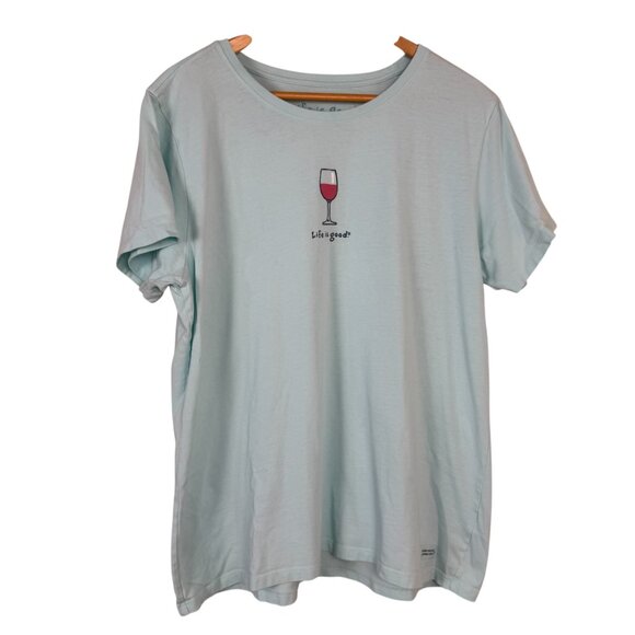 Life Is Good Tops - Life is Good TurquoiseTee Women's XL Red Wine Glass Summer Casual Fun
